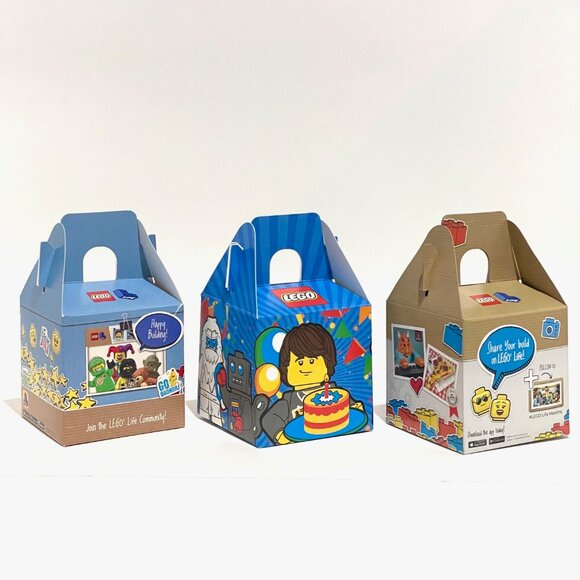 (3) LEGO Folding Birthday Holiday Empty Paper GIFT Box 3.5" x 3.5" x 3.5" - Picture 1 of 11